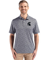 Michigan State Spartans Cutter & Buck Pike Eco Flora Print Recycled Mens Big & Tall Polo Black Front