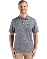 Marshall Thundering Herd College Vault Cutter & Buck Pike Eco Flora Print Recycled Mens Big & Tall Polo Black Front