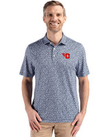 Dayton Flyers Cutter & Buck Pike Eco Flora Print Recycled Mens Big & Tall Polo Navy Blue Front