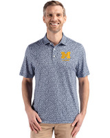 Michigan Wolverines Alumni Cutter & Buck Pike Eco Flora Print Recycled Mens Big & Tall Polo Navy Blue Front