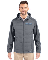 Spelman College Jaguars Cutter & Buck Evoke Hybrid Eco Softshell Recycled Full Zip Mens Big & Tall Hooded Jacket Elemental Grey Front