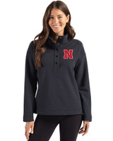 Nebraska Cornhuskers Cutter & Buck Hunts Point Eco Textured Fleece Recycled Womens Snap Pullover Black Front