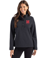 Nebraska Cornhuskers Alumni Cutter & Buck Hunts Point Eco Textured Fleece Recycled Womens Snap Pullover Black Front