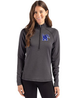 Memphis Tigers Cutter & Buck Peshastin Fleece Recycled Womens Half Zip Pullover Black Heather Front