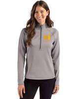 Michigan Wolverines Alumni Cutter & Buck Peshastin Fleece Recycled Womens Half Zip Pullover Elemental Grey Heather Front