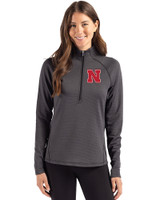 Nebraska Cornhuskers Cutter & Buck Peshastin Fleece Recycled Womens Half Zip Pullover Black Heather Front