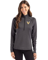 Vanderbilt Commodores Cutter & Buck Peshastin Fleece Recycled Womens Half Zip Pullover Black Heather Front