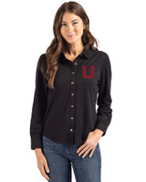 Utah Utes College Vault Cutter & Buck Advantage Tri-Blend Eco Soft Pique Long Sleeve Knitted Womens Button Up Black Front