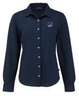 New Hampshire Wildcats College Vault Cutter & Buck Advantage Tri-Blend Eco Soft Pique Long Sleeve Knitted Womens Button Up LYN_MANN_HG 