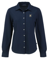 Navy Midshipmen Cutter & Buck Advantage Tri-Blend Eco Soft Pique Long Sleeve Knitted Womens Button Up LYN_MANN_HG 