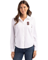 Stanford Cardinal - Cutter & Buck Advantage Tri-Blend Eco Soft Pique Long Sleeve Knitted Womens Button Up White Front