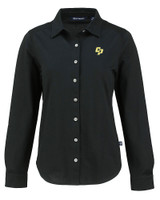 Cal Poly Mustangs Cutter & Buck Advantage Tri-Blend Eco Soft Pique Long Sleeve Knitted Womens Button Up BL_MANN_HG 