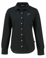 Purdue Boilermakers Cutter & Buck Advantage Tri-Blend Eco Soft Pique Long Sleeve Knitted Womens Button Up BL_MANN_HG 