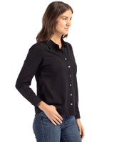 Florida State Seminoles Cutter & Buck Advantage Tri-Blend Eco Soft Pique Long Sleeve Knitted Womens Button Up Black Side