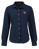 Louisville Bats Cutter & Buck Advantage Tri-Blend Eco Soft Pique Long Sleeve Knitted Womens Button Down LYN_MANN_HG 1