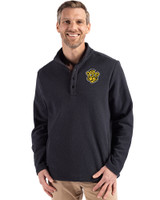 Missouri Tigers College Vault Cutter & Buck Hunts Point Recycled Fleece Mens Hybrid Snap Placket Pullover Black Front