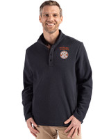 Texas Longhorns SEC Cutter & Buck Hunts Point Eco Textured Fleece Recycled Mens Snap Pullover Black Front