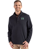 Hawaii Warriors Cutter & Buck Hunts Point Eco Textured Fleece Recycled Mens Snap Pullover Black Front