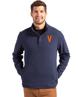 Virginia Hoos College Vault Cutter & Buck Hunts Point Recycled Fleece Mens Hybrid Snap Placket Pullover Navy Blue Front