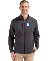 BIG 10 Conference Cutter & Buck Peshastin Recycled Grid Fleece Mens Full Zip Jacket Black Heather Front
