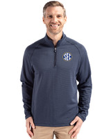 SEC Conference Cutter & Buck Peshastin Fleece Recycled Mens Half Zip Pullover Navy Blue Heather Front