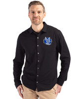 Air Force Falcons College Vault Cutter & Buck Advantage Tri-Blend Eco Soft Pique Long Sleeve Knitted Mens Button Up Black Front