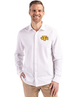 Tennessee Tech Golden Eagles Cutter & Buck Advantage Tri-Blend Eco Soft Pique Long Sleeve Knitted Mens Button Up White Front