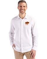 Oklahoma State Cowboys Alumni Cutter & Buck Advantage Tri-Blend Eco Soft Pique Long Sleeve Knitted Mens Button Up WH_PRO_HG 