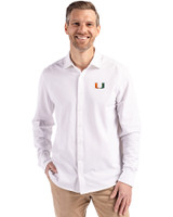 Miami Hurricanes Cutter & Buck Advantage Tri-Blend Eco Soft Pique Long Sleeve Knitted Mens Button Up WH_PRO_HG 