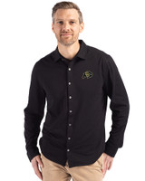 Colorado Buffaloes Cutter & Buck Advantage Tri-Blend Eco Soft Pique Long Sleeve Knitted Mens Button Up Black Front
