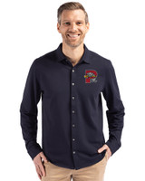 Portland Sea Dogs Cutter & Buck Advantage Tri-Blend Eco Soft Pique Long Sleeve Knitted Mens Button Up Liberty Navy Front