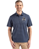 Utah State Aggies College Vault Cutter & Buck Pike Eco Shadow Check Print Recycled Mens Polo Navy Blue Front