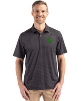 North Texas Mean Green Cutter & Buck Pike Eco Shadow Check Print Recycled Mens Polo Black Front