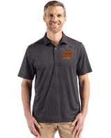 Oklahoma State Cowboys Alumni Cutter & Buck Pike Eco Shadow Check Print Recycled Mens Polo Black Front