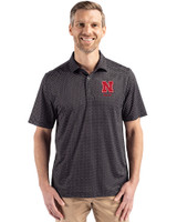 Nebraska Cornhuskers Alumni Cutter & Buck Pike Eco Shadow Check Print Recycled Mens Polo Black Front