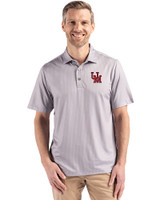 Ole Miss Rebels College Vault Cutter & Buck Pike Eco Shadow Check Print Recycled Mens Polo Polished Medium Gray Front