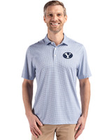 Brigham Young Cougars Cutter & Buck Pike Eco Diamond Dot Print Recycled Mens Polo Navy Blue Front