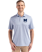 Michigan Wolverines Alumni Cutter & Buck Pike Recycled Diamond Dot Print Mens Polo Navy Blue Front