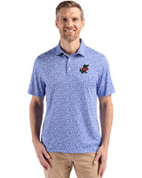 Florida Gators Vintage Cutter & Buck Pike Eco Flora Print Recycled Mens Polo Chelan Blue Front