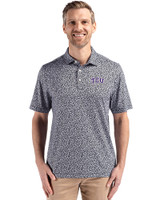 TCU Horned Frogs Cutter & Buck Pike Eco Flora Print Recycled Mens Polo Black Front