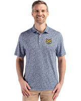 Quinnipiac Bobcats Cutter & Buck Pike Eco Flora Print Recycled Mens Polo Navy Blue Front