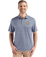 Marquette Golden Eagles Cutter & Buck Pike Eco Flora Print Recycled Mens Polo Navy Blue Front