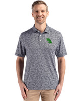 North Texas Mean Green Cutter & Buck Pike Eco Flora Print Recycled Mens Polo Black Front