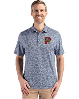 Portland Sea Dogs Cutter & Buck Pike Eco Flora Print Recycled Mens Polo Navy Blue Front