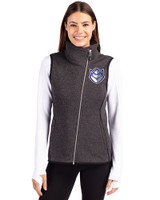 Saint Louis Billikens Cutter & Buck Mainsail Sweater Knit Womens Asymmetrical Vest Charcoal Heather Front