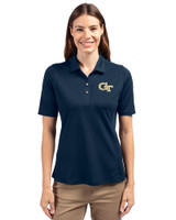 Georgia Tech Yellow Jackets - Cutter & Buck Virtue Eco Pique Recycled Womens Polo Navy Blue Front