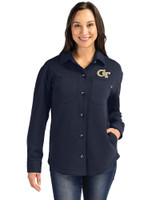 Georgia Tech Yellow Jackets - Cutter & Buck Roam Epic Versatility Recycled Womens Shirt Jacket Navy Blue Front