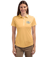 Georgia Tech Yellow Jackets - Cutter & Buck Prospect Eco Textured Stretch Recycled Womens Short Sleeve Polo Desert Front