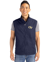 Georgia Tech Yellow Jackets - Cutter & Buck Charter Eco Recycled Mens Full-Zip Vest Navy Blue Front