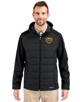 Oakland Golden Grizzlies Cutter & Buck Evoke Hybrid Eco Softshell Recycled Full Zip Mens Big & Tall Hooded Jacket Black Front